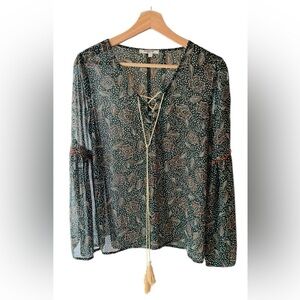 Sweewë Paris Bohemian/Boho Style Sheer Peasant Blouse - Floral - Bell Sleeves